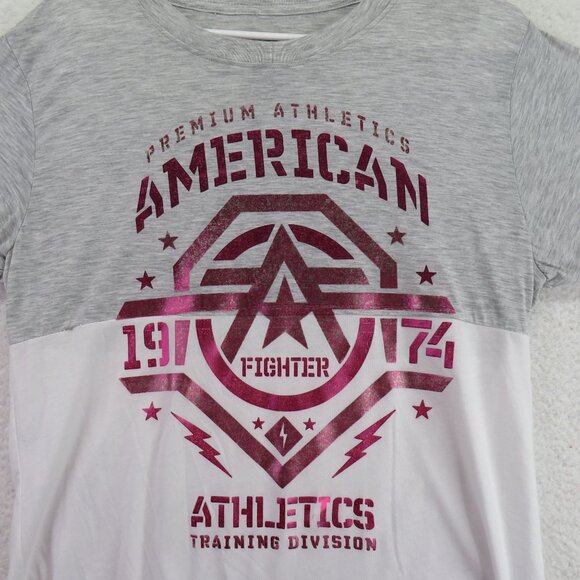 American Fighter Athletic T Shirt Size XL Gray White Pink Metallic Logo - Picture 2 of 7